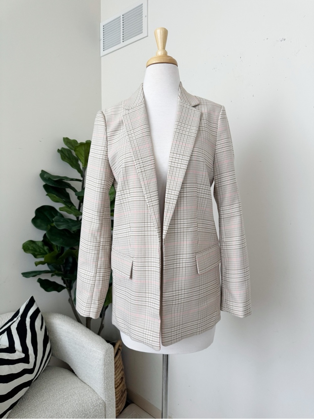 H&M Cream Plaid Blazer